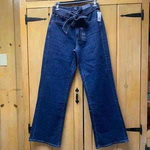 Belted wide leg jean trouser